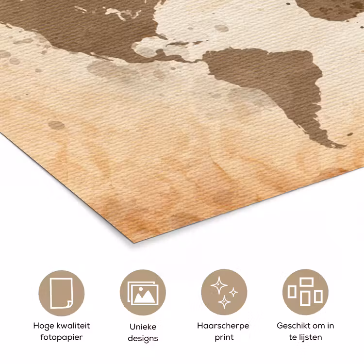 Poster - Wereldkaart - Beige - Bruin — 5