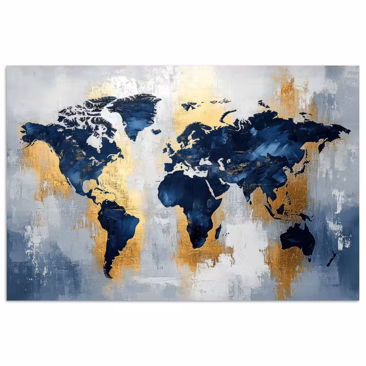 Poster - Wereldkaart - Blauw - Abstract — 1
