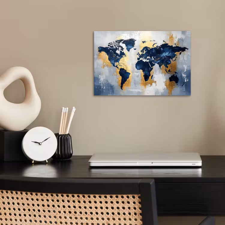 Poster - Wereldkaart - Blauw - Abstract — 2