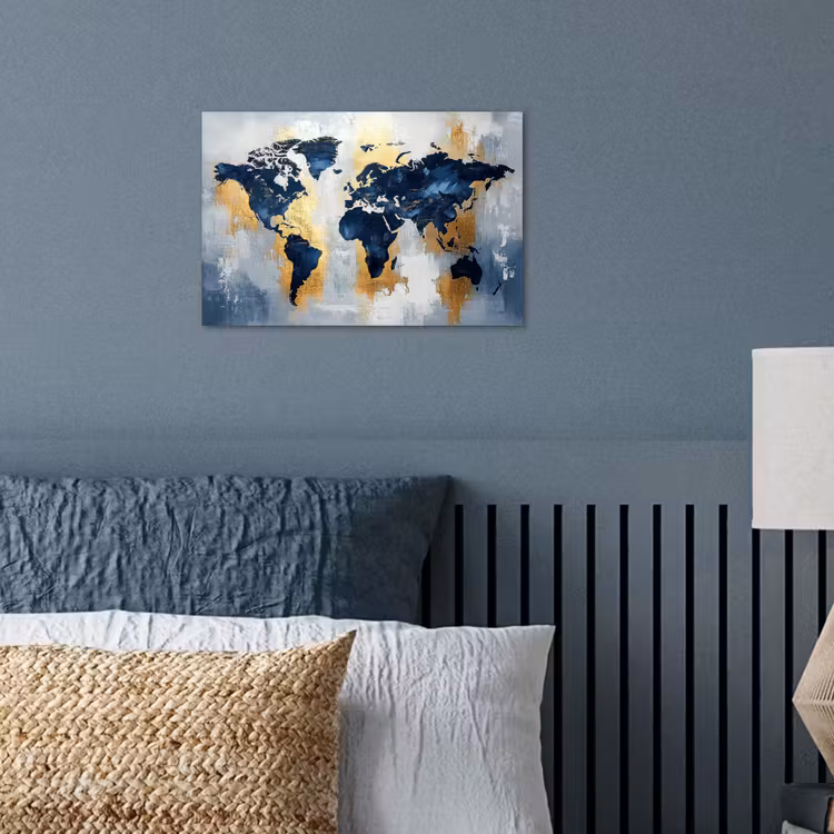 Poster - Wereldkaart - Blauw - Abstract — 3