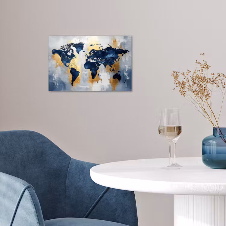 Poster - Wereldkaart - Blauw - Abstract — 4
