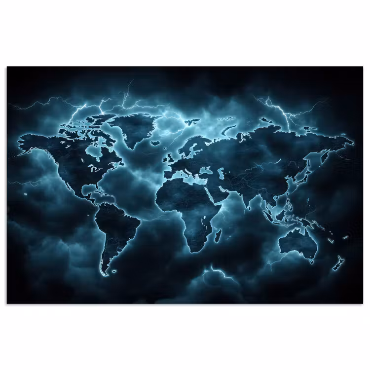 Poster - Wereldkaart - Bliksem - Blauw — 1