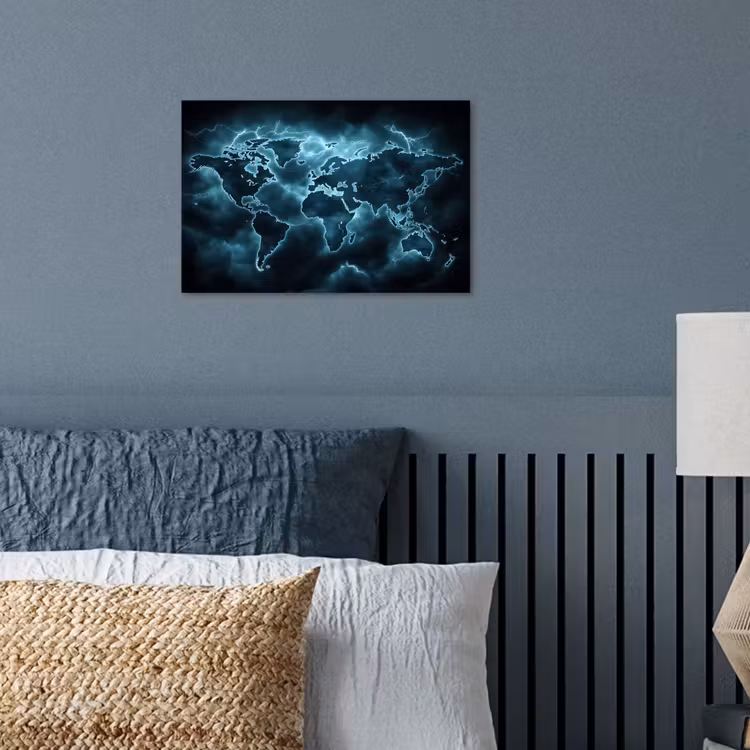 Poster - Wereldkaart - Bliksem - Blauw — 3