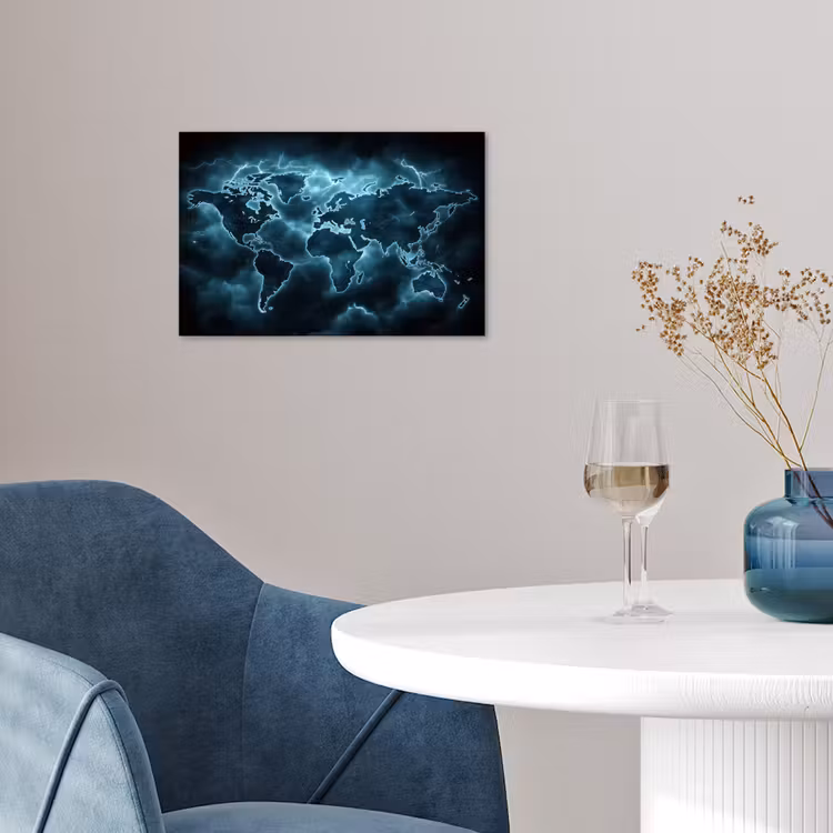 Poster - Wereldkaart - Bliksem - Blauw — 4