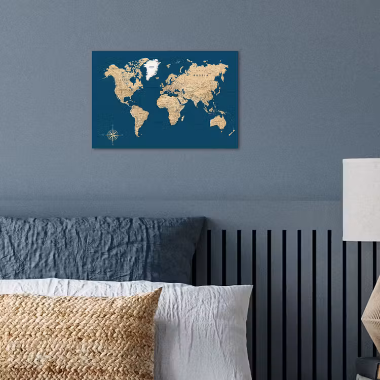 Poster - Wereldkaart - Donkerblauw - Beige — 3