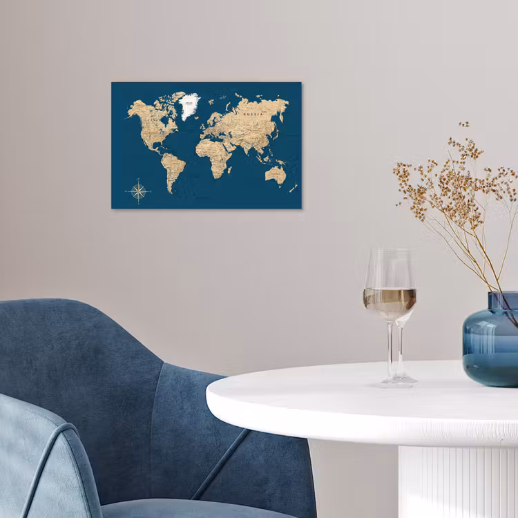Poster - Wereldkaart - Donkerblauw - Beige — 4