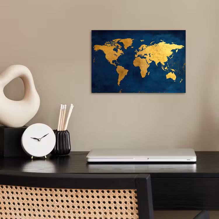 Poster - Wereldkaart - Goud - Donkerblauw — 2