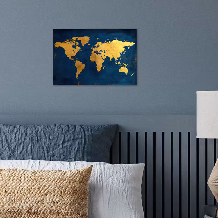 Poster - Wereldkaart - Goud - Donkerblauw — 3