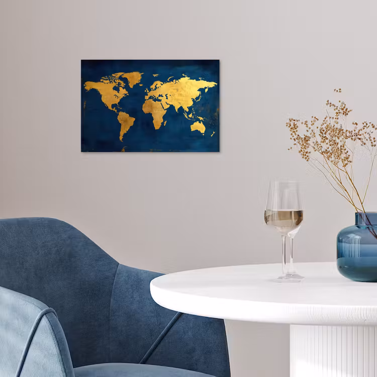 Poster - Wereldkaart - Goud - Donkerblauw — 4