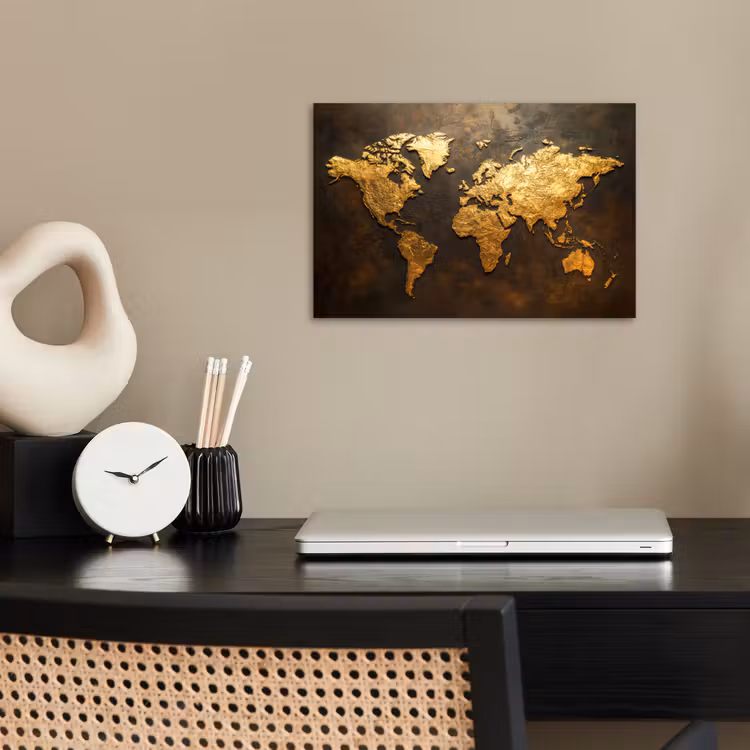 Poster - Wereldkaart - Goud - Roest — 2