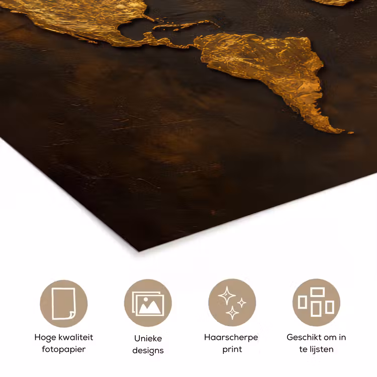 Poster - Wereldkaart - Goud - Roest — 5