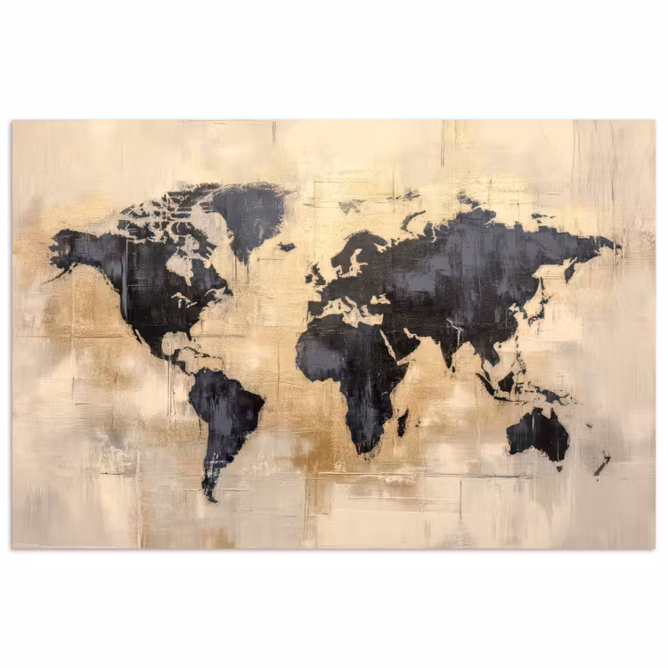 Poster - Wereldkaart - Goud - Zwart - Abstract — 1