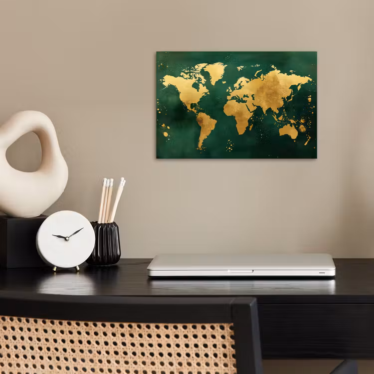 Poster - Wereldkaart - Groen - Goud — 2