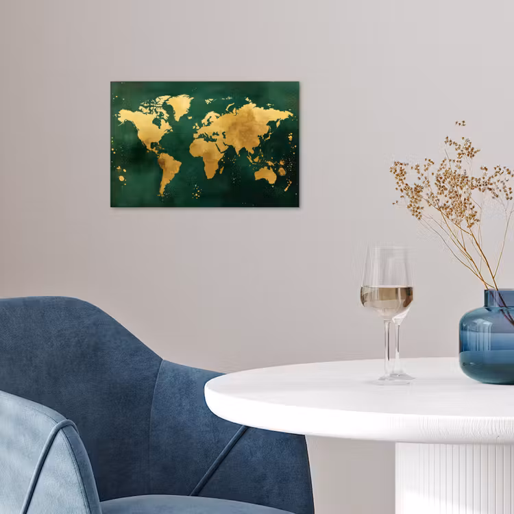 Poster - Wereldkaart - Groen - Goud — 4