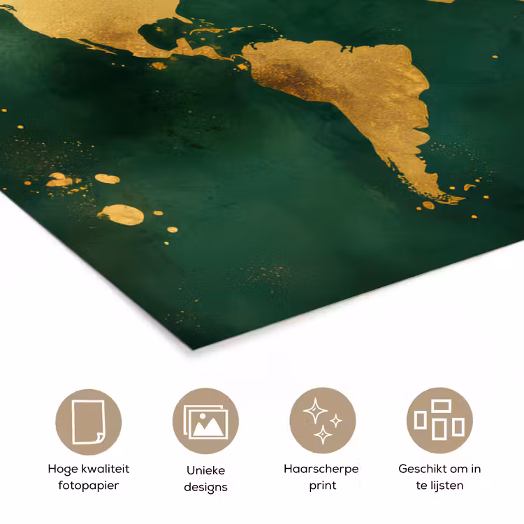 Poster - Wereldkaart - Groen - Goud — 5