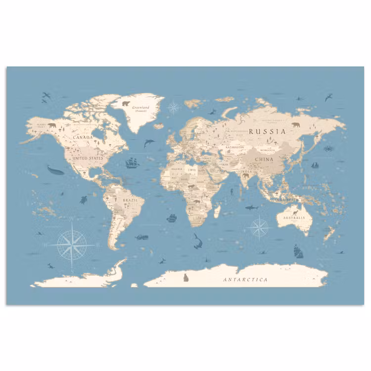 Poster - Wereldkaart - Oceaan - Realistisch - Blauw — 1