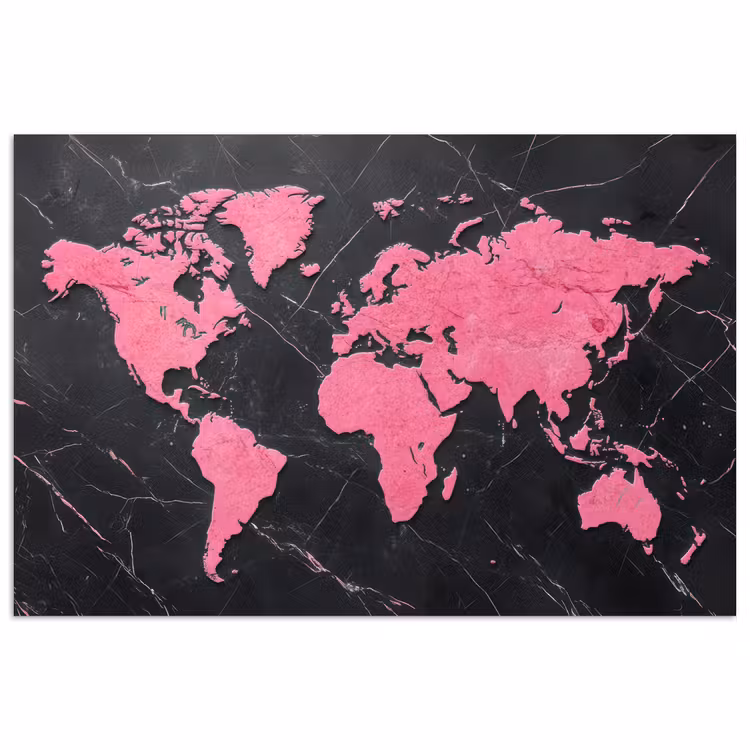 Poster - Wereldkaart - Roze - Marmer — 1