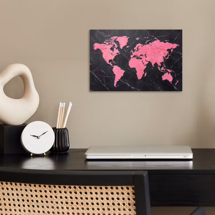 Poster - Wereldkaart - Roze - Marmer — 2
