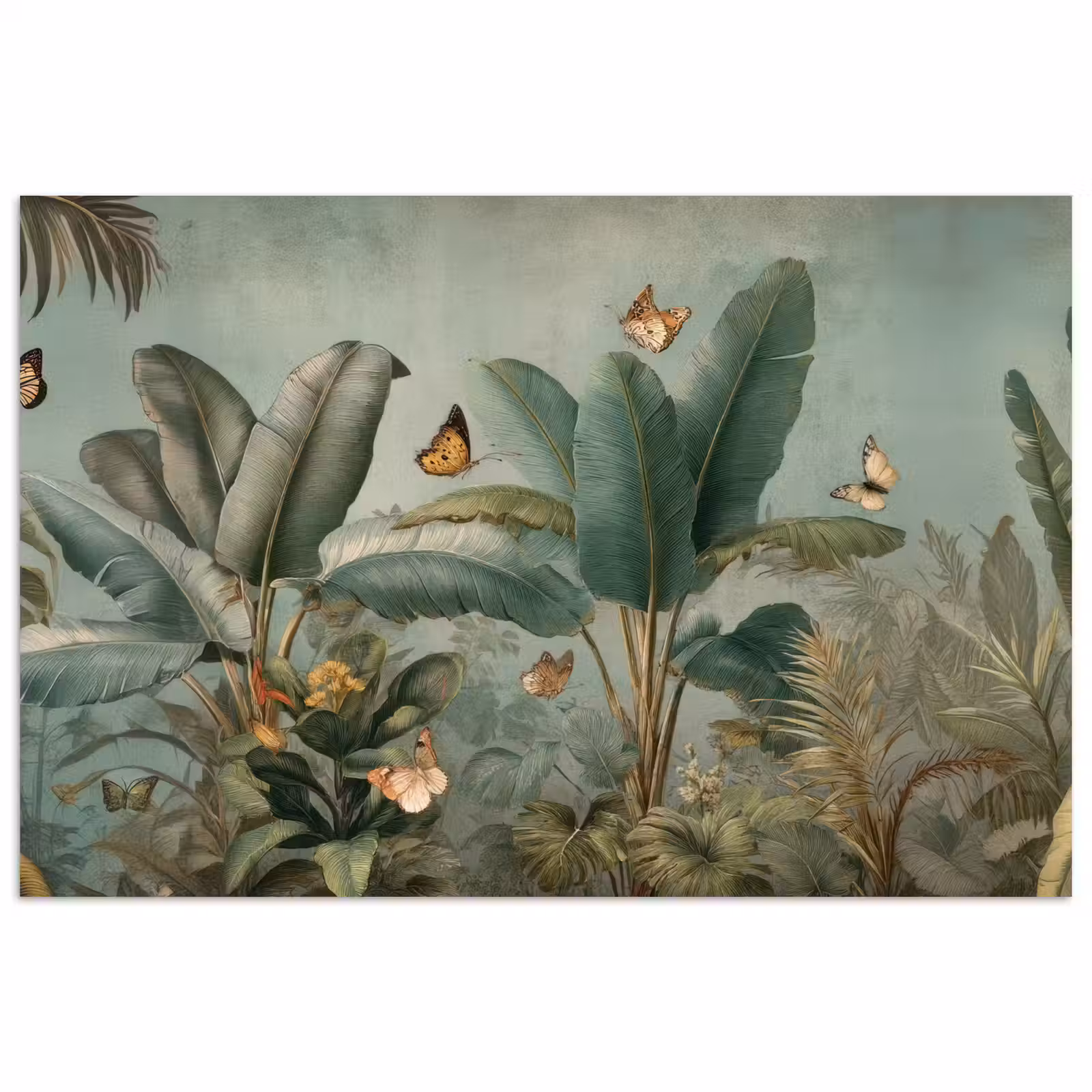Poster - Tropisch bladerdek - Vlinders - groen - Bruin — 1