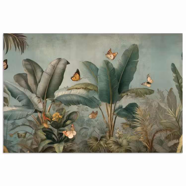 Poster - Tropisch bladerdek - Vlinders - groen - Bruin — 1