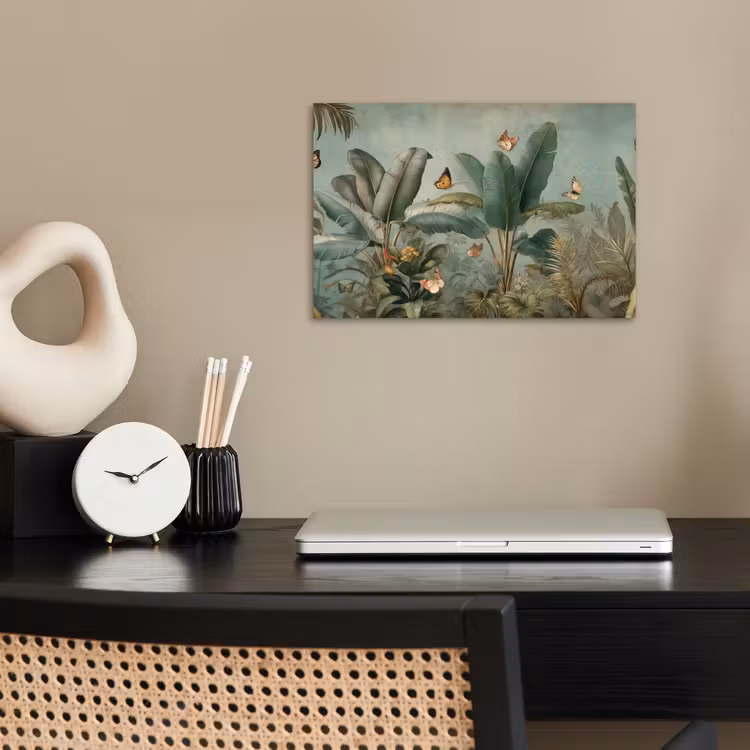 Poster - Tropisch bladerdek - Vlinders - groen - Bruin — 2