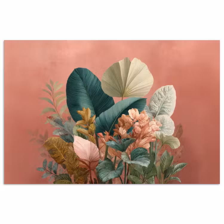 Poster - Tropische bladeren - Bloemen - Roze - groen — 1