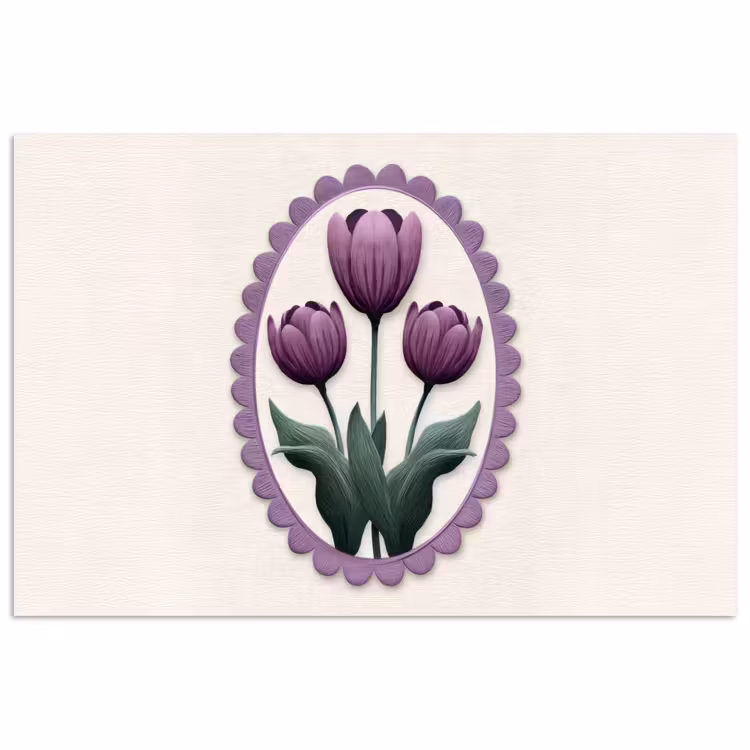 Poster - Tulpen - Paars - Lijst - Bladeren — 1