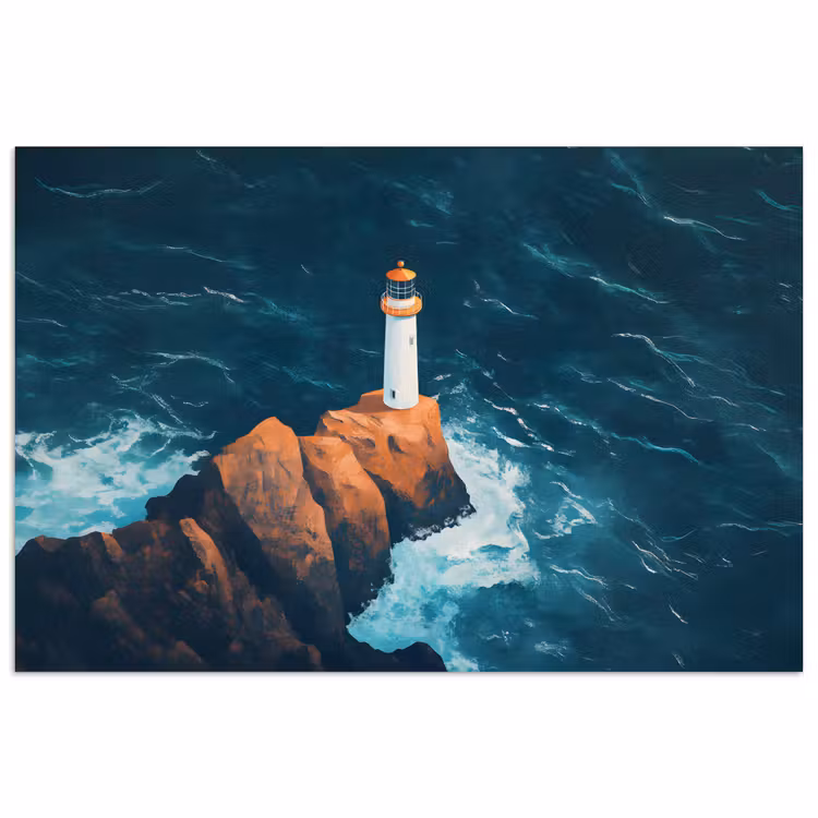 Poster - Vuurtoren - Rots - Zee - Golven — 1