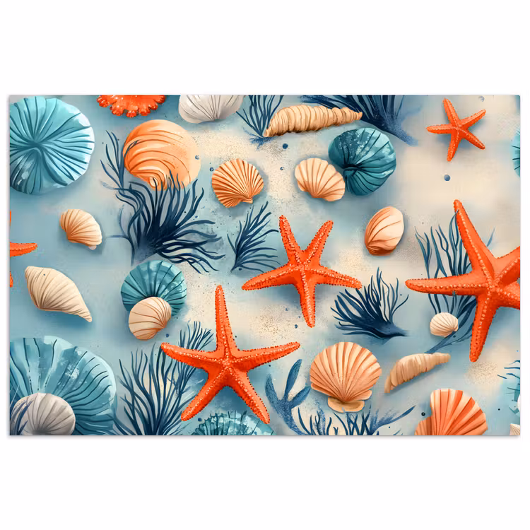 Poster - Zeesterren - Schelpen - Illustratie - Zand — 1
