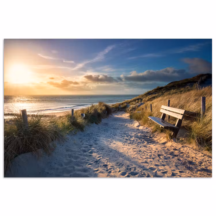 Poster - Zonsondergang - Strand - Duin - Gras - Bank — 1