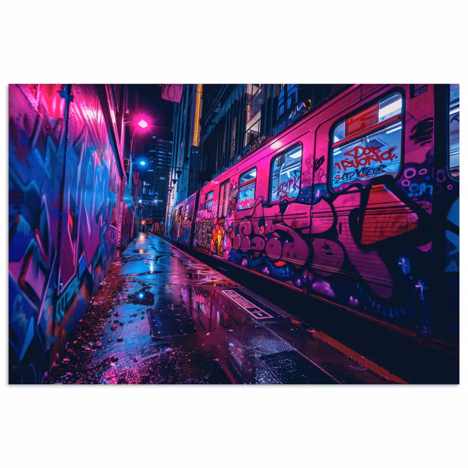 Poster - Stad - Neon - Nacht - Roze - Graffiti — 1