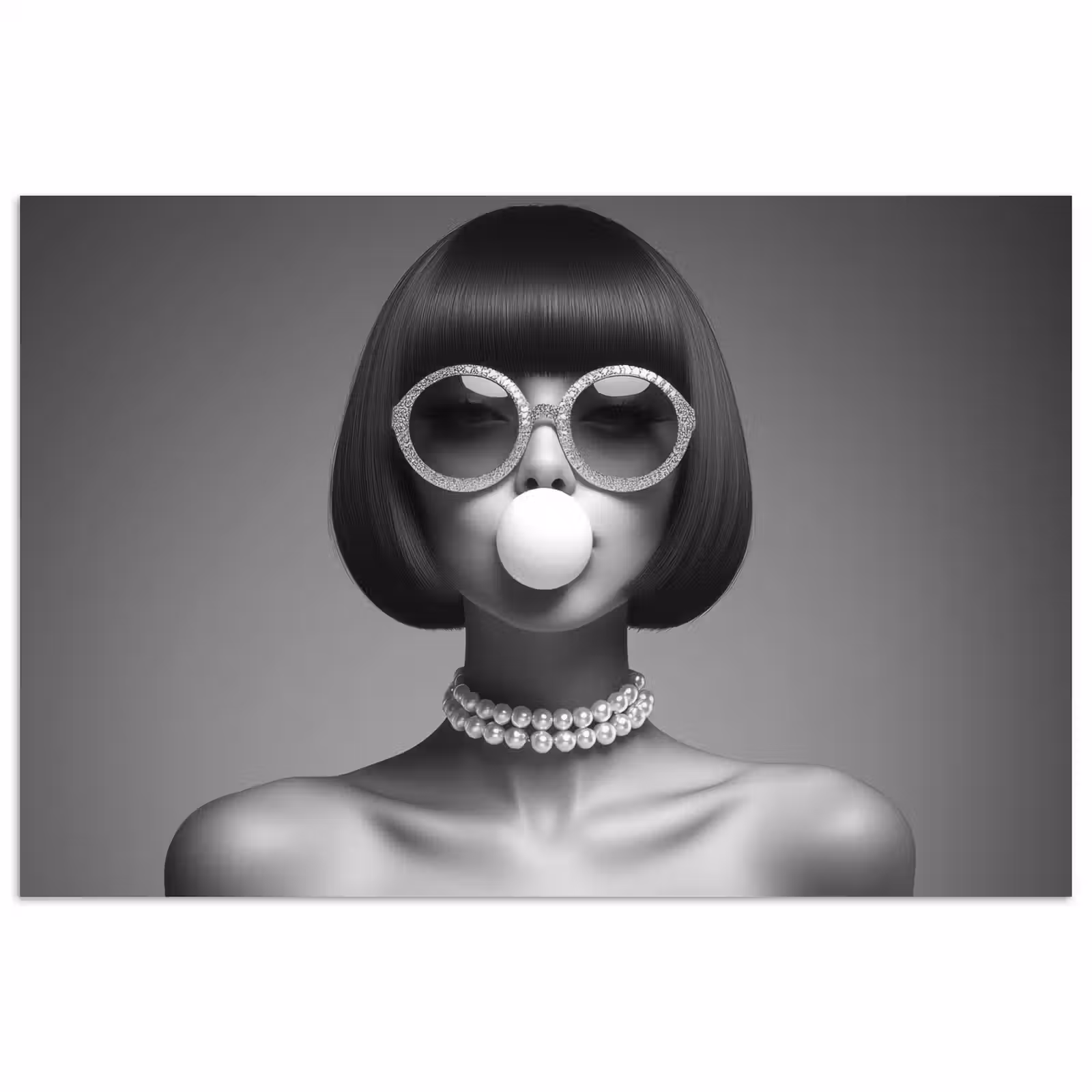 Poster - Vrouw - Zwart Wit - Ketting - Zonnebril — 1