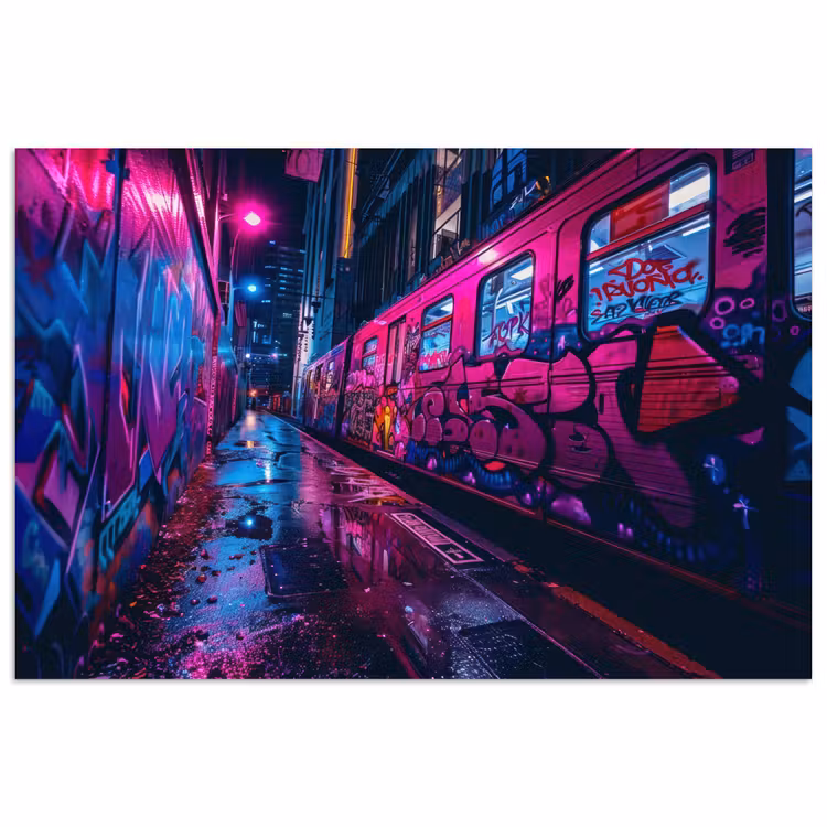Poster - Stad - Neon - Nacht - Roze - Graffiti — 1