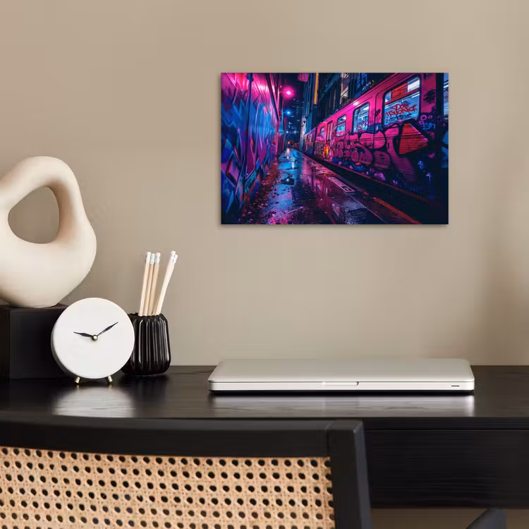 Poster - Stad - Neon - Nacht - Roze - Graffiti — 2