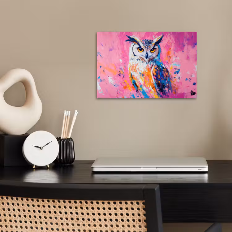 Poster - Uil - Roze - Blauw - Verf - Abstract — 2