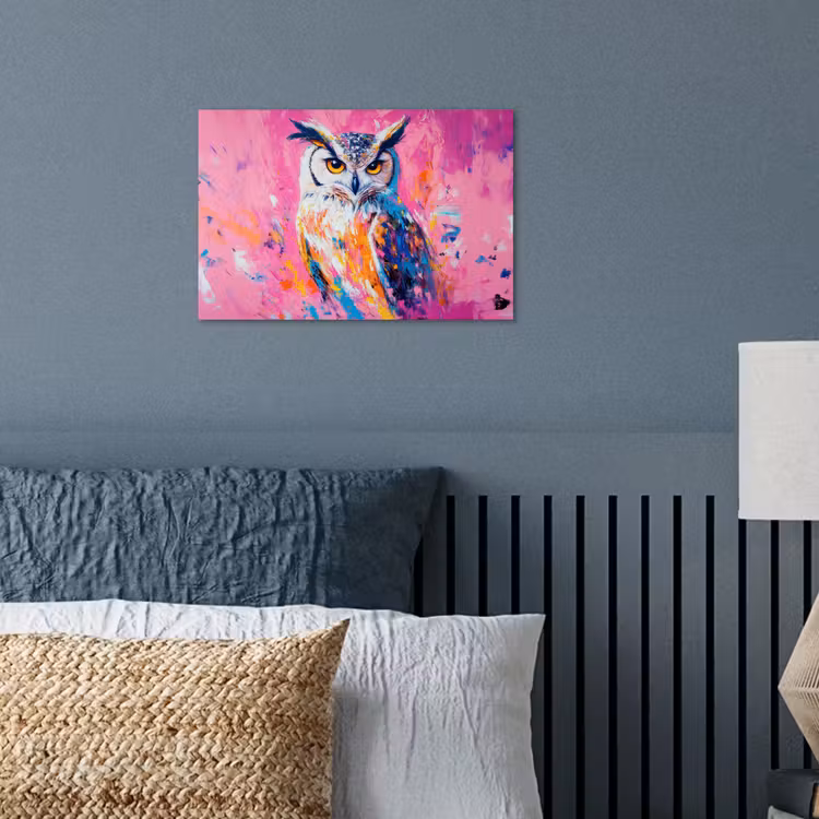 Poster - Uil - Roze - Blauw - Verf - Abstract — 3