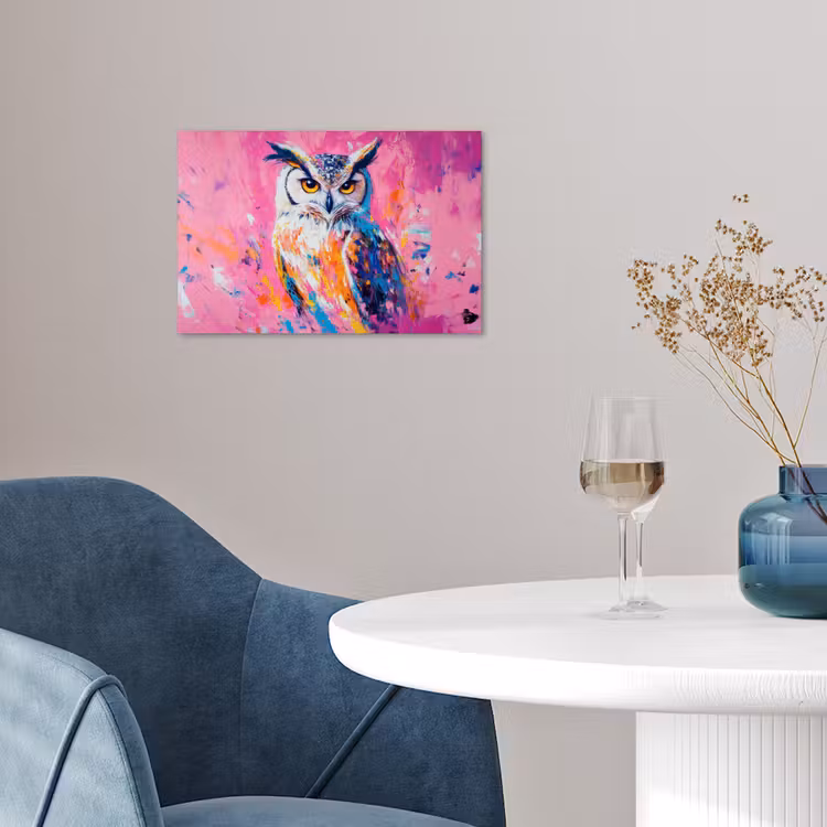 Poster - Uil - Roze - Blauw - Verf - Abstract — 4