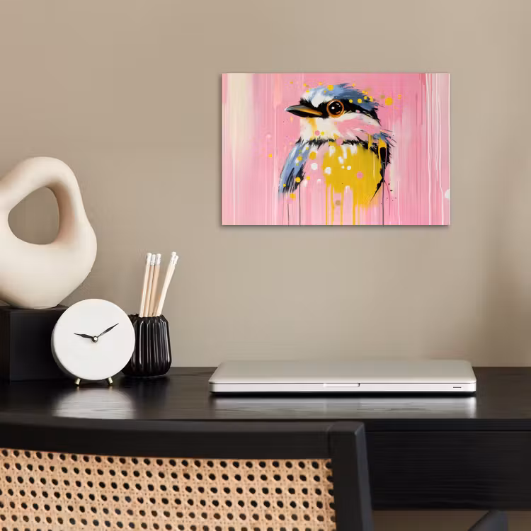 Poster - Vogel - Roze - Geel - Blauw — 2