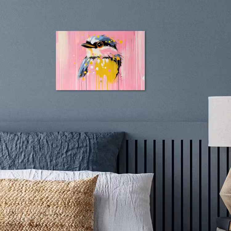 Poster - Vogel - Roze - Geel - Blauw — 3