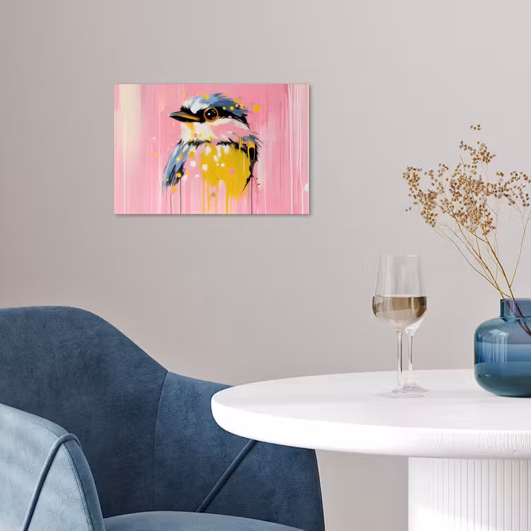 Poster - Vogel - Roze - Geel - Blauw — 4