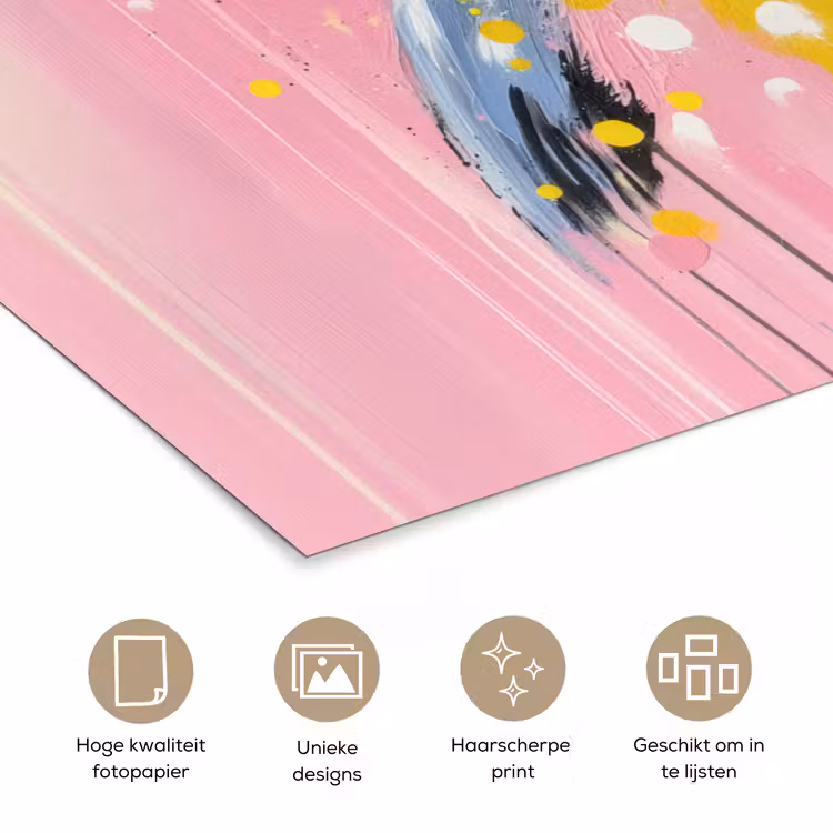 Poster - Vogel - Roze - Geel - Blauw — 5