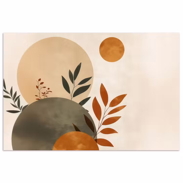 Poster - Vormen - Rond - Bladeren - Beige — 1