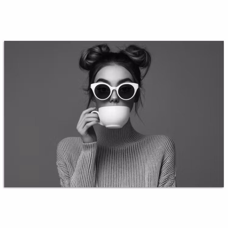 Poster - Vrouw - Koffie - Zwart - Wit — 1