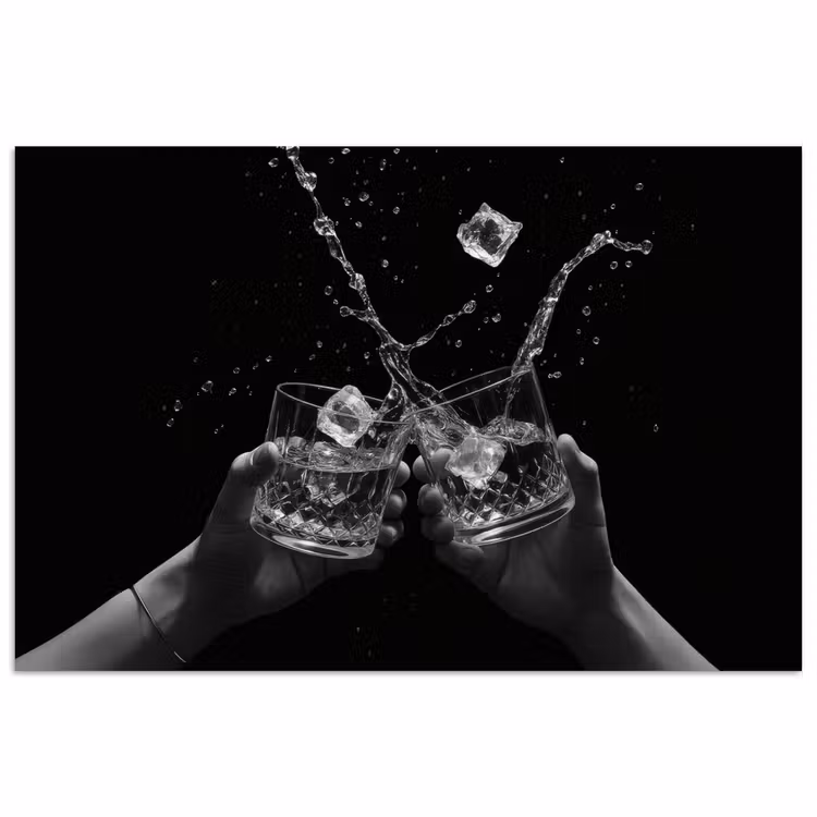 Poster - Whiskyglazen - Ijs - Spetters - Zwart — 1