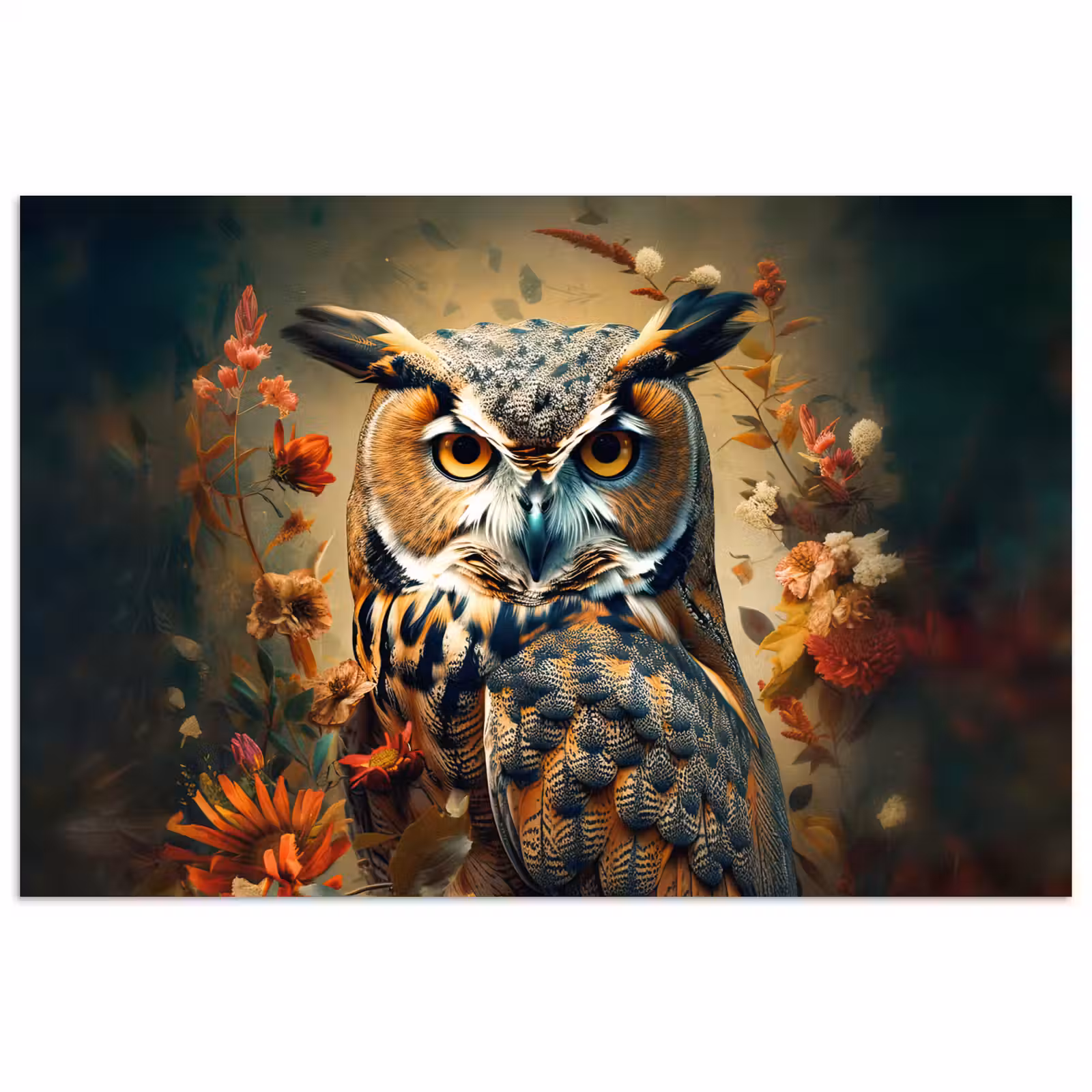Poster - Uil - Vogel - Bloemen - Planten - Botanisch — 1
