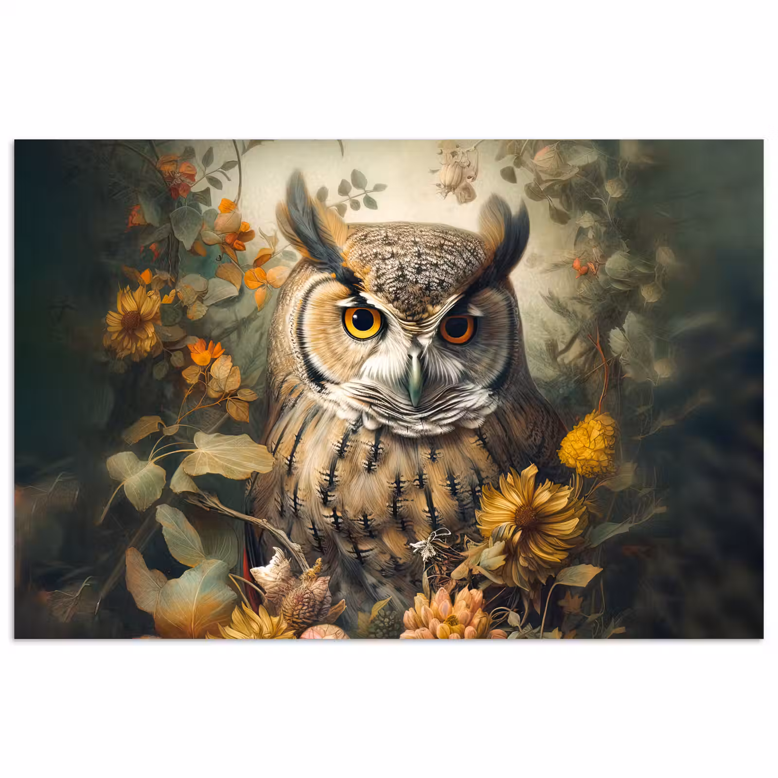 Poster - Uil - Vogels - Bloemen - Natuur — 1
