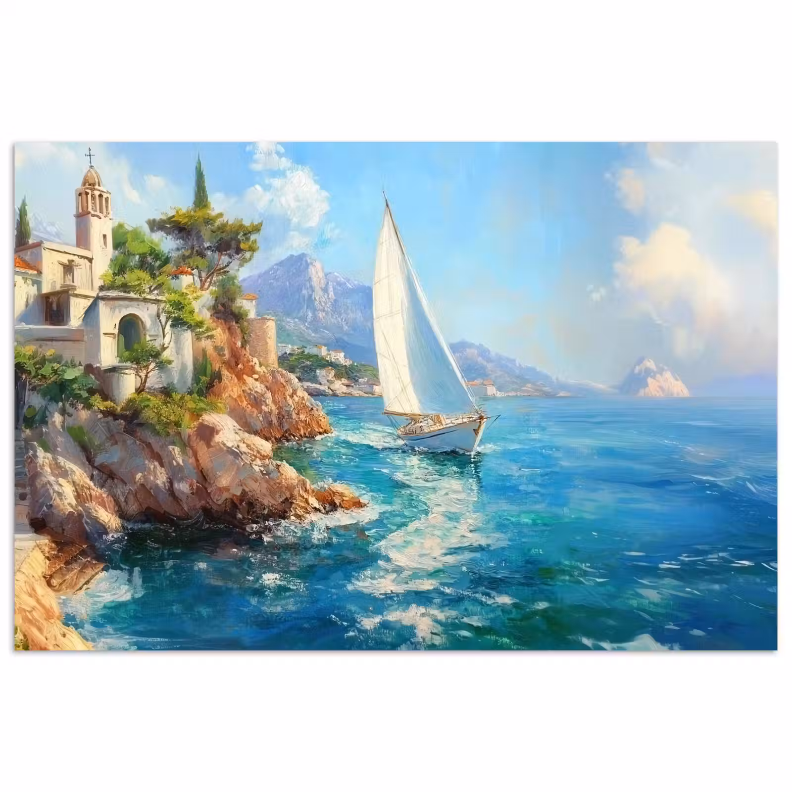 Poster - Zeilboot - Rotsen - Kust - Huizen — 1