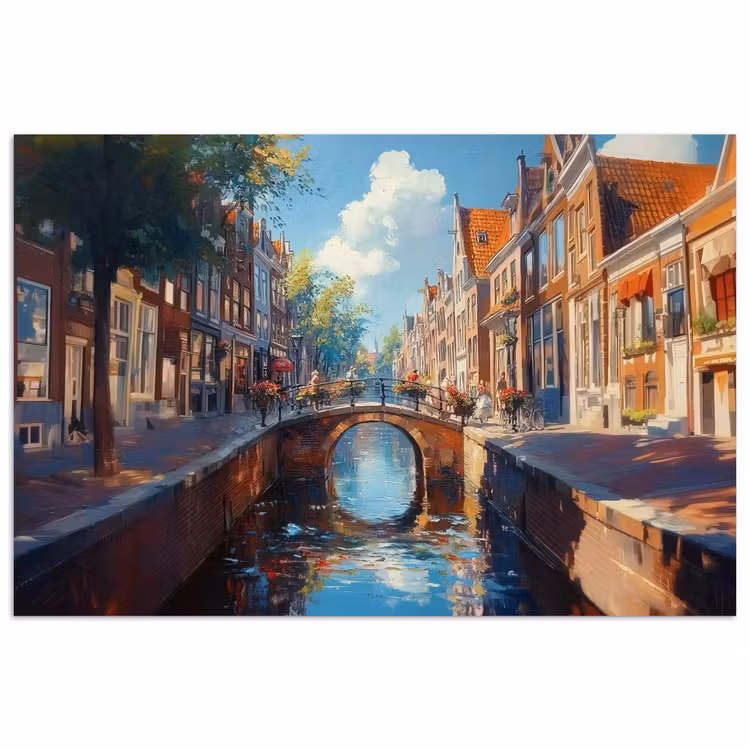Poster - Stad - Gracht - Zon - Fietsen — 1