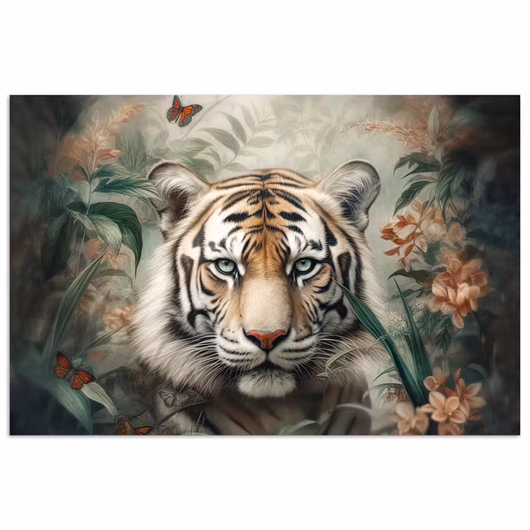 Poster - Tijger - Vlinders - Dieren - Jungle - Bloemen — 1