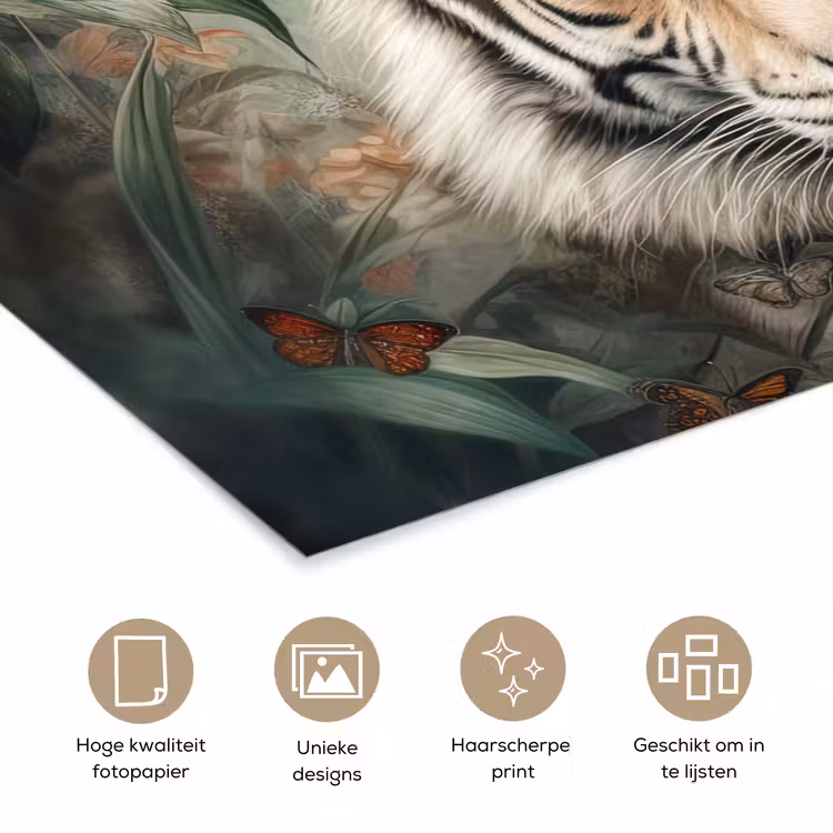 Poster - Tijger - Vlinders - Dieren - Jungle - Bloemen — 5